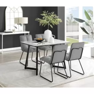 Furniturebox Carson White Marble Effect Recatngular 120cm Dining Table & 4 Dark Grey Menen Velvet Chairs