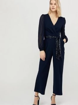 Monsoon Verity Blouson Sleeve Jumpsuit - Navy, Size 8, Women