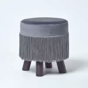 Warwick Velvet Footstool with Legs, Grey - Grey - Homescapes