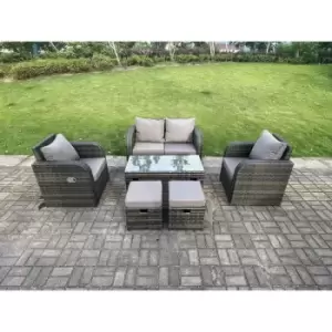 Fimous 4 Seater Outdoor Dark Grey Rattan Lounge Complete Sofa Set with Reclining Chair and 2 Stools