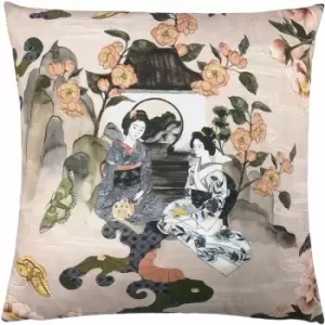 Paoletti Geisha Traditional Japanese Print 100% Cotton Cushion Cover, Blush, 50 x 50 Cm