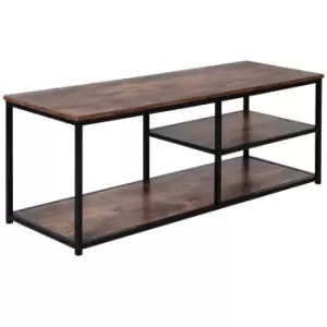 Homcom Industrial TV Table With Storage And 2 Shelves Rustic Wood Finish Black Metal Frame