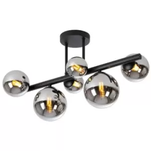 Luminosa Marshall Semi Flush Ceiling Lamp, 6 Light G9, Satin Black, Chrome Plated Glass