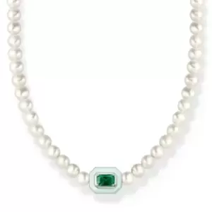 THOMAS SABO Silver Pearl Pastel & Emerald Green Octagon Necklace