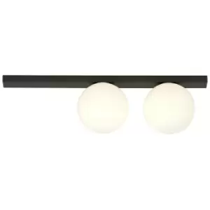 Emibig Fit Black Globe Ceiling Light with White Glass Shades, 2x E14