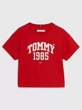 Tommy Hilfiger Girls Tommy Varsity Short Sleeve T-Shirt - Deep Crimson, Red, Size Age: 16 Years, Women