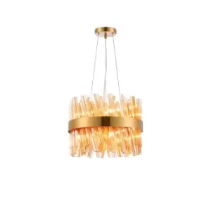 Lysander 10 Light G9, Ceiling Pendant Round, Brass, Amber