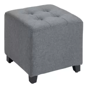 HOMCOM Linen-Look Square Ottoman Footstool w/ Button Tufts Wood Frame Padding Fabric Upholstered Stylish Home Furniture Footrest Side Table Grey