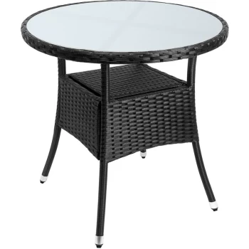 Casaria - Deuba Poly Rattan Garden Side Table Small Black Round Outdoor Patio Cafe Bistro Glass Top Tea Coffee Wine Snack (80cm)