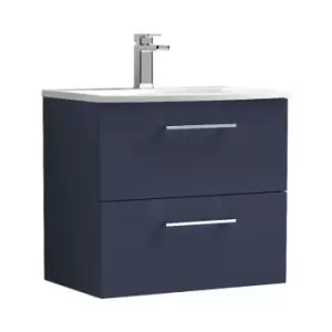 Nuie Arno Matt Electric Blue 600mm Wall Hung 2 Drawer Vanity Unit with 30mm Curved Profile Basin - ARN1724G - Electric Blue