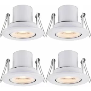 4 pack Recessed Tiltable Ceiling Downlight - 8.5W Warm White LED - Matt White