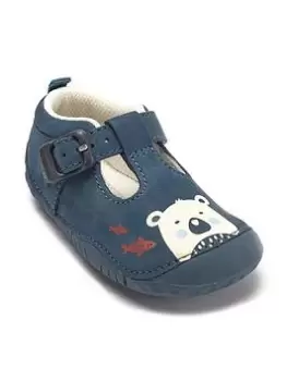 Start-rite Grizzly Blue Nubuck Leather Polar Bear Print Buckle T-Bar Baby Shoes - Blue Size 2.5 Older