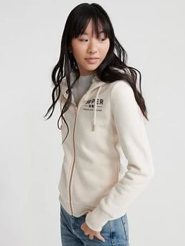 Superdry Applique Zip Hoodie - White, Size 14, Women