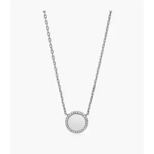 Fossil Womens Pav Disc Stainless Steel Necklace - Silver