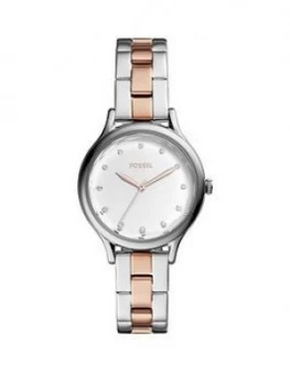 Fossil Silver And Rose Gold Detail Dial Two Tone Stainless Steel Bracelet Women Watch