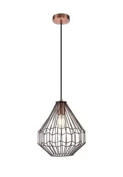 Small Caged Ceiling Pendant, 1 x E27, Antique Copper, Black