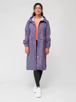 Barbour International Woodvale Printed Longline Showerproof Jacket - Lilac, Purple, Size 12, Women