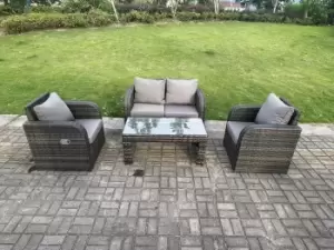 Fimous 4 Seater Outdoor Dark Grey PE Wicker Lounge Complete Sofa Set with Coffee Table