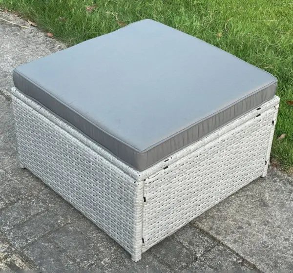 Fimous Light Grey Outdoor PE Rattan Footstool with Dark Grey Cushion