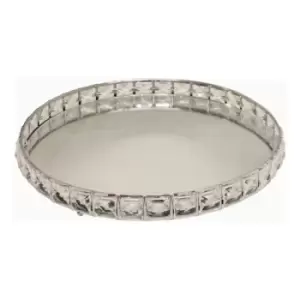 Large Mirrored Silver Tray With Bead Design 31cm.