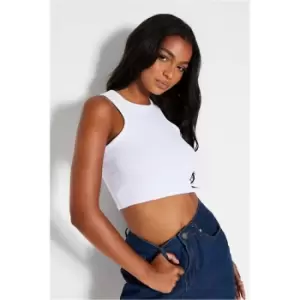 I Saw It First White Racer Neck Ribbed Crop Top - White