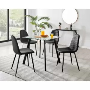 Furniture Box Seattle Glass and Black Leg Square Dining Table & 4 Black Corona Black Leg Chairs