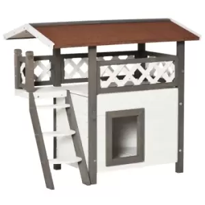 Pawhut Cat House With Balcony - White