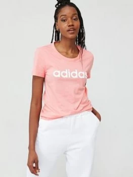 adidas Essentials Linear Slim T-Shirt - Pink, Size S, Women