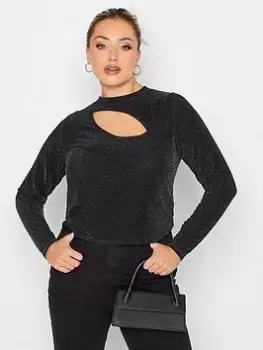 Yours Brillo Cut Out Crop Top Silver, Black, Size 16, Women