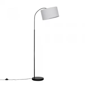 Curva Floor Lamp in Black with Large Cool Grey Reni Shade