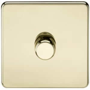 KnightsBridge 60-400W 1G 2 Way 230V Screwless Polished Brass Electric Dimmer Switch