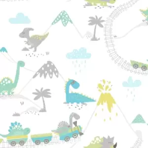 Holden Decor Dino Town Grey/Soft Teal Wallpaper