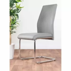 Furniture Box 2 x Modern Stylish Contemporary Lorenzo Faux Leather And Chrome Metal Cantilever Dining Chairs Elephant Grey