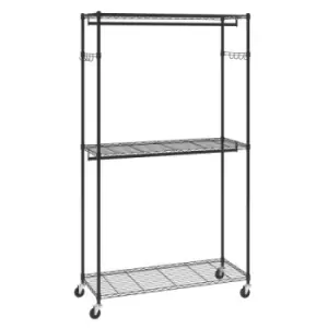 VEVOR Heavy Duty Clothes Rack, Rolling Clothing Garment Rack with 3 Storage Tiers, 2 Rods and 2 Pairs Side Hooks, Adjustable Height Clothing Rack Clos