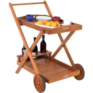 Wooden Serving Trolley FSC -Certified Acacia Wood Removable Tray Kitchen Cart Dining Room Living Room Furniture