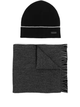 BOSS Logo-patch Beanie Set Black