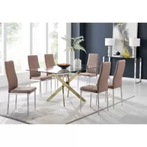 Furniture Box Leonardo 6 Gold Dining Table and 6 Cappuccino Milan Chairs