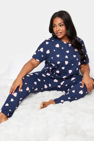 Yours Printed Pyjama Set Mid Navy