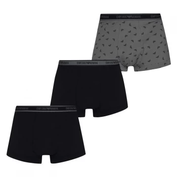 Emporio Armani 3 Pack Waistband Print Mix Trunks Black Size S Men