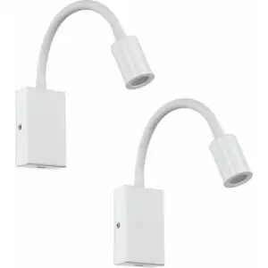 Loops - 2 pack Wall Light Colour White Steel & Plastic Rocker Switch LED 3.5W Included