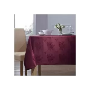 Damask Rose Tablecloth 70x108 Rectangle For Dining Table Easycare - Burgundy