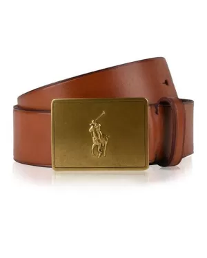 Polo Ralph Lauren Mens 36mm Plaque Vachetta Belt - Brown - S/W32