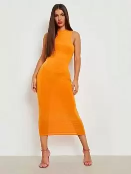 Boohoo Slinky High Neck Racer Midaxi Dress - Orange, Size 10, Women