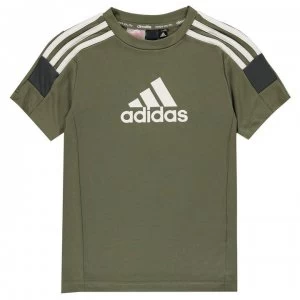 adidas Tricolour T Shirt Junior Boys - RawKhaki