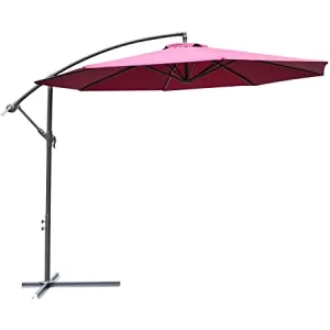 Outsunny 3m Banana Hanging Umbrella Garden Parasol-Red