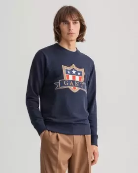 GANT Men Banner Shield Crew Neck Sweatshirt (L) Blue