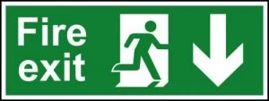 Fire Exit Arrw Dwn Sign Rigid 1mmPVC Brd