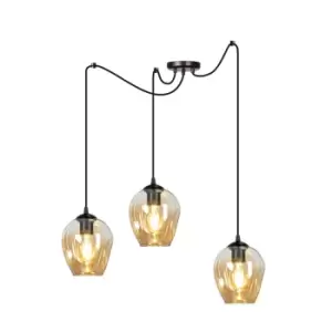 Level Black Glass Dome Cluster Pendant Ceiling Light with Amber Glass Shades, 3x E27