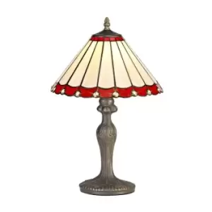 Luminosa Lighting - 1 Light Curved Table Lamp E27 With 30cm Tiffany Shade, Red, Crystal, Aged Antique Brass