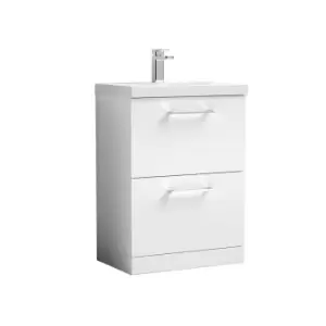 Nuie Arno 600mm Floor Standing 2 Drawer Vanity & Mid-Edge Basin Gloss White